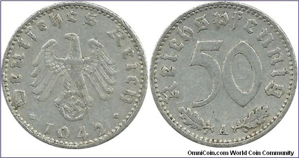 Germany-Nazi 50 Reichspfennig 1942A