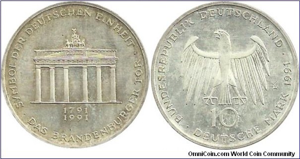 Germany-West 10 DeutscheMark 1991-German Unity