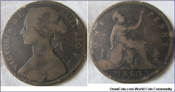 1863 penny fair grade