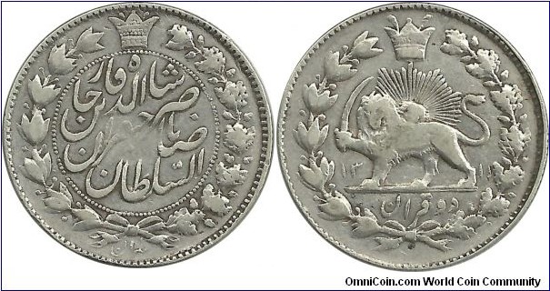 IranKingdom 2 Kran AH1311(1893) NasreddinShah