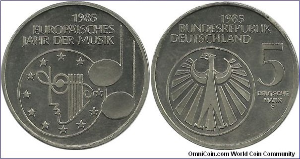 Germany-West 5 DM 1985F-European Year of Music