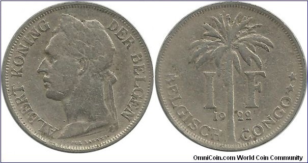 Congo-Belgium 1 Franc 1922Dt