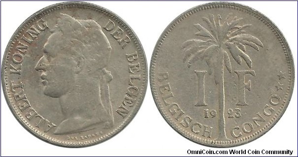 Congo-Belgium 1 Franc 1923Dt