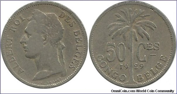 Congo-Belgium 50 Centimes 1929Fr