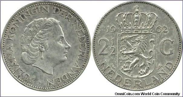 Nederlands 2½ Gulden 1962