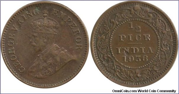 India ½ Pice 1936