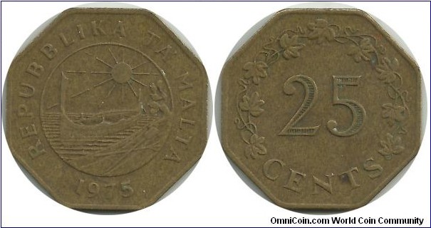 Malta 25 Cents 1975