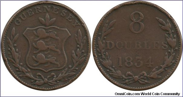Guernesey 8 Doubles 1834 - King William IV (1830-1837)