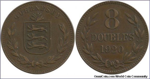 Guernesey 8 Doubles 1920H - King George V (1910-1936)