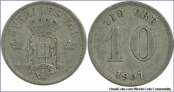 Sweden 10 Öre 1907