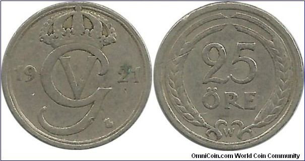 Sweden 25 Öre 1921W