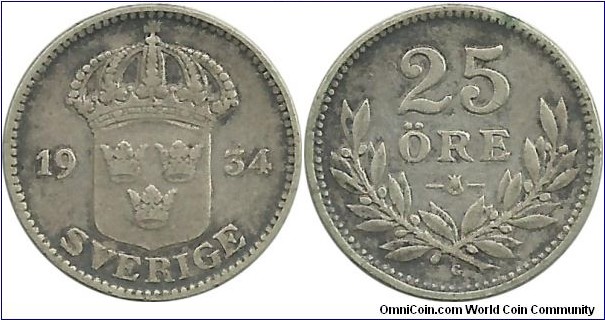 Sweden 25 Öre 1934