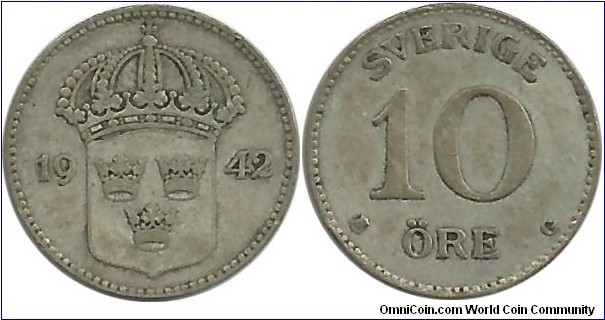 Sweden 10 Öre 1942