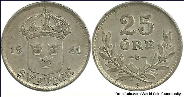 Sweden 25 Öre 1941G-Ag