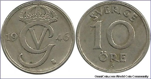 Sweden 10 Öre 1946TS