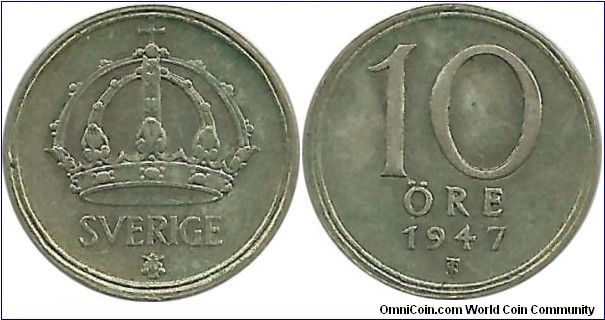 Sweden 10 Öre 1947