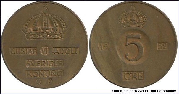 Sweden 5 Öre 1952