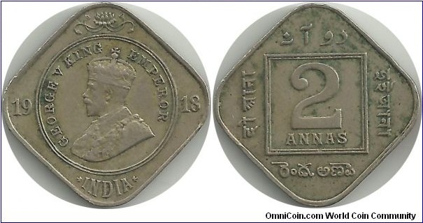 India-British 2 Annas 1918