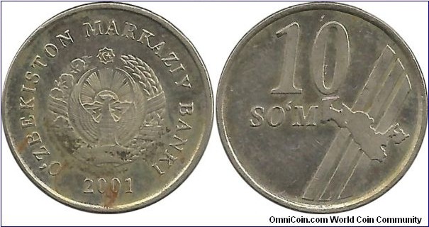 Uzbekistan 10 Som 2001