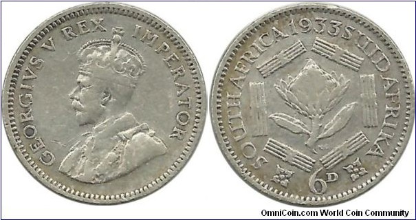 SouthAfrica 6 Pence 1933