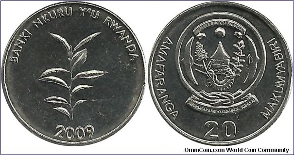 Rwanda 20 Francs 2009 - Banki Nkuru