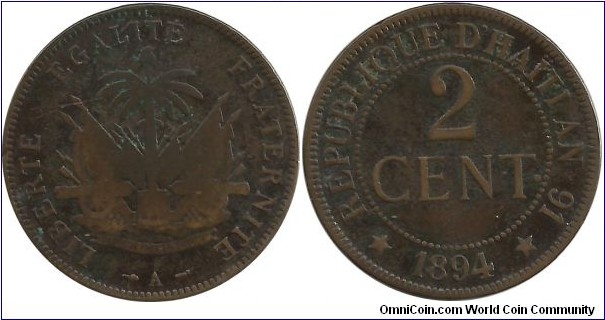 Haiti 2 Centimes 1894A