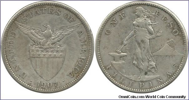Philipines-USA 1 Peso 1907S
