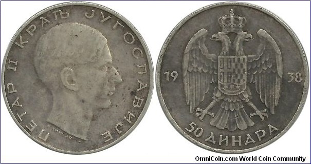 Yugoslavia-Kingdom 50 Dinara 1938