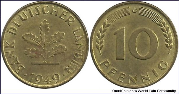 Germany 10 Pfennig 1949G - Bank Deutscher Länder