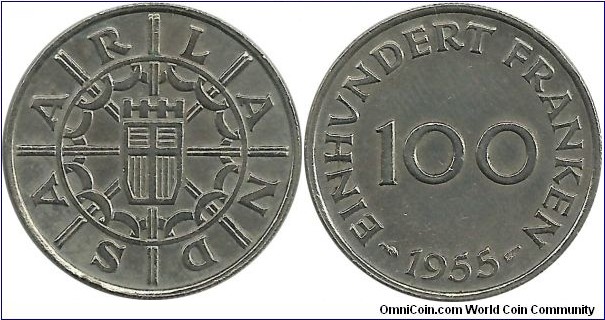 Saarland 100 Franken 1955