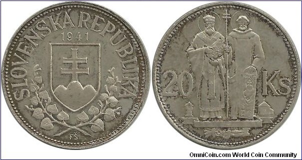 Slovakia 20 Koruna  Slovenska 1941 - KM# 7.1