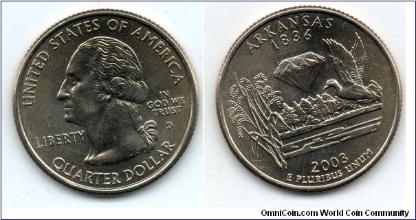 Arkansas State Quarter. From Collectors Alliance Commemorative Quarters Set. Denver Mint