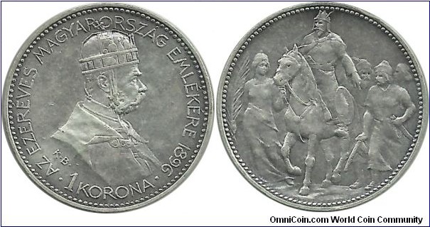 Aust-HunEmp 1 Korona 1896-Hungary-Victory of king Károly Róbert of Anjou