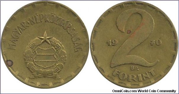 PRHungary 2 Forint 1970 - Diameter: 22.4 mm