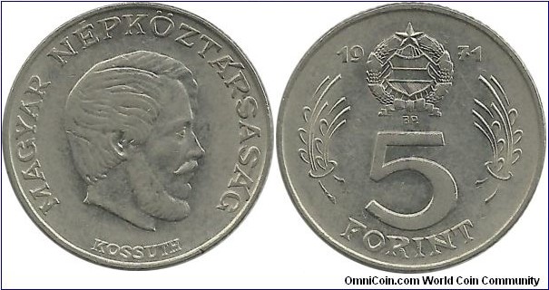 PRHungary 5 Forint 1971 - Diameter: 24.3 mm