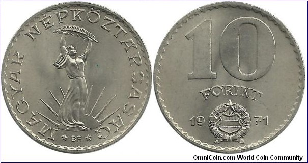 PRHungary 10 Forint 1971 - Diameter: 28.0 mm