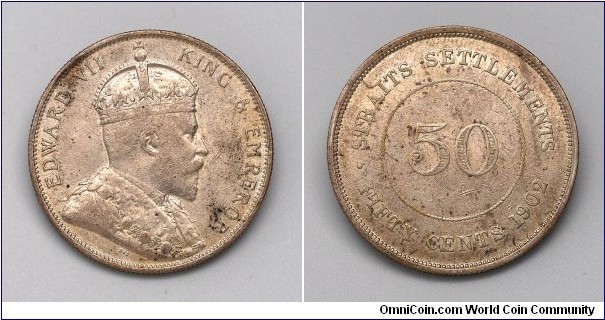 Straits Settlements 1902 King Edward VII 50cts Silver
