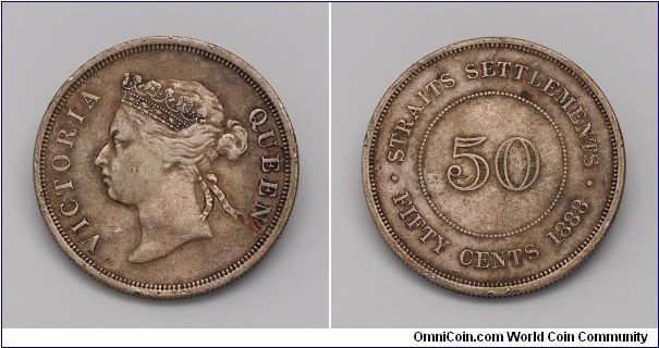 Straits Settlements 1888 Queen Victoria 50cts Silver