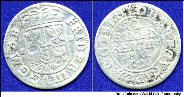 1/12 Reich Thaler.
Brandenburg-Prussia.
Friedrich III (1688-1701).
*SD* - Königsberg mint.


Ag546f. 3,57gr.