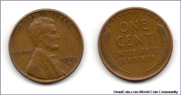 1939 Lincoln Cent, Wheat Ears Reverse, San Francisco Mint