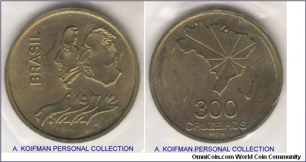 KM-Pr7, 1972 300 Cruzeiros prova; brass, lettered edge 