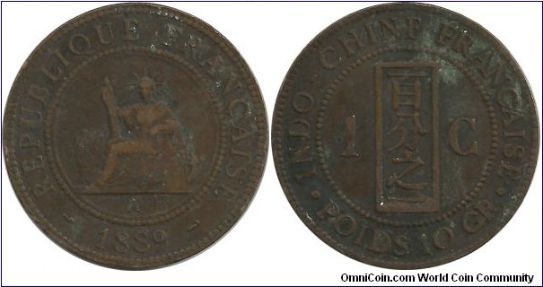 French Indochina 1 Centime 1889A
