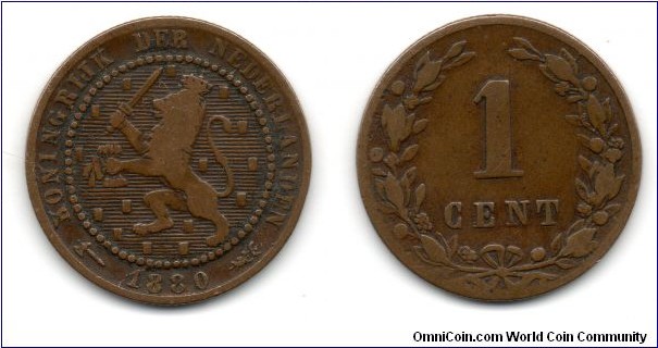 1880 Netherlands 1 Cent