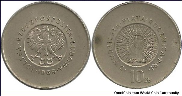 Poland 10 Zlotych 1969-25th Anniversary of People's Republic
