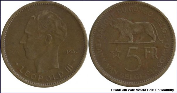 BelgianCongo 5 Francs 1936