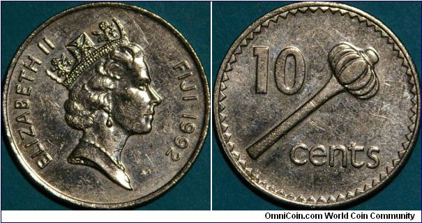 10 cents with ula tava tava Throwing club, Nickel bonded Steel, 23.5 mm