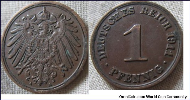 1911 1 pfennig VF