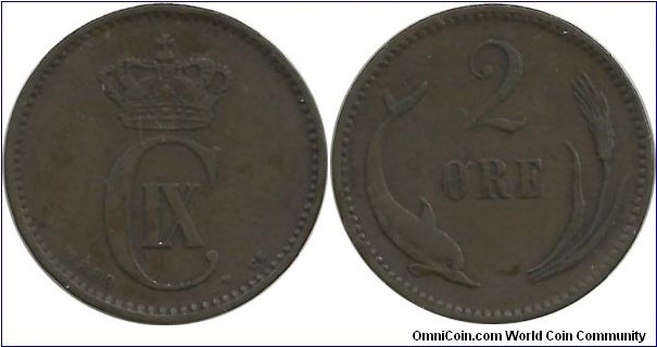 Denmark 2 Øre 1889-Christian IX