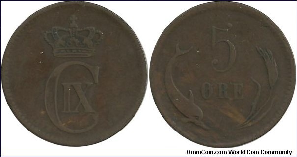 Denmark 5 Øre 1876-Christian IX