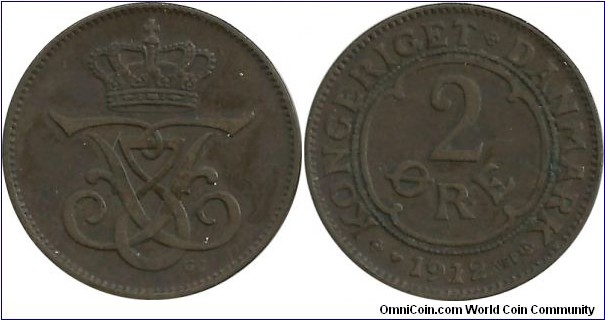 Denmark 2 Øre 1912-Frederik VIII